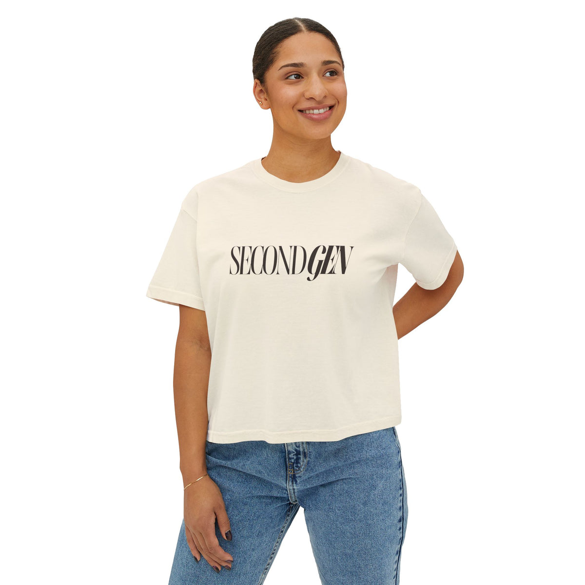 Second Gen Women's Boxy Tee — Minimal Retro Logo Crop Top