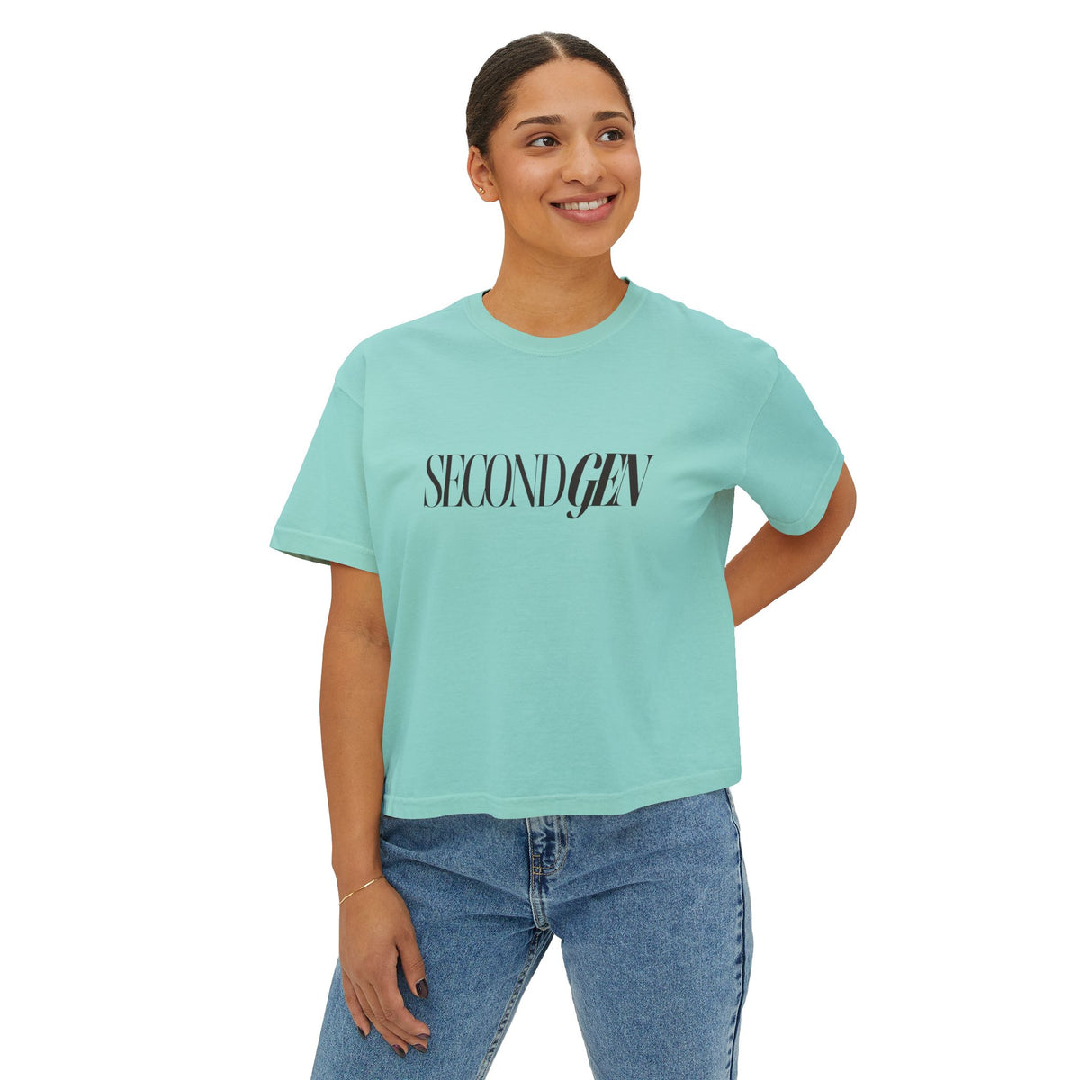 Second Gen Women's Boxy Tee — Minimal Retro Logo Crop Top
