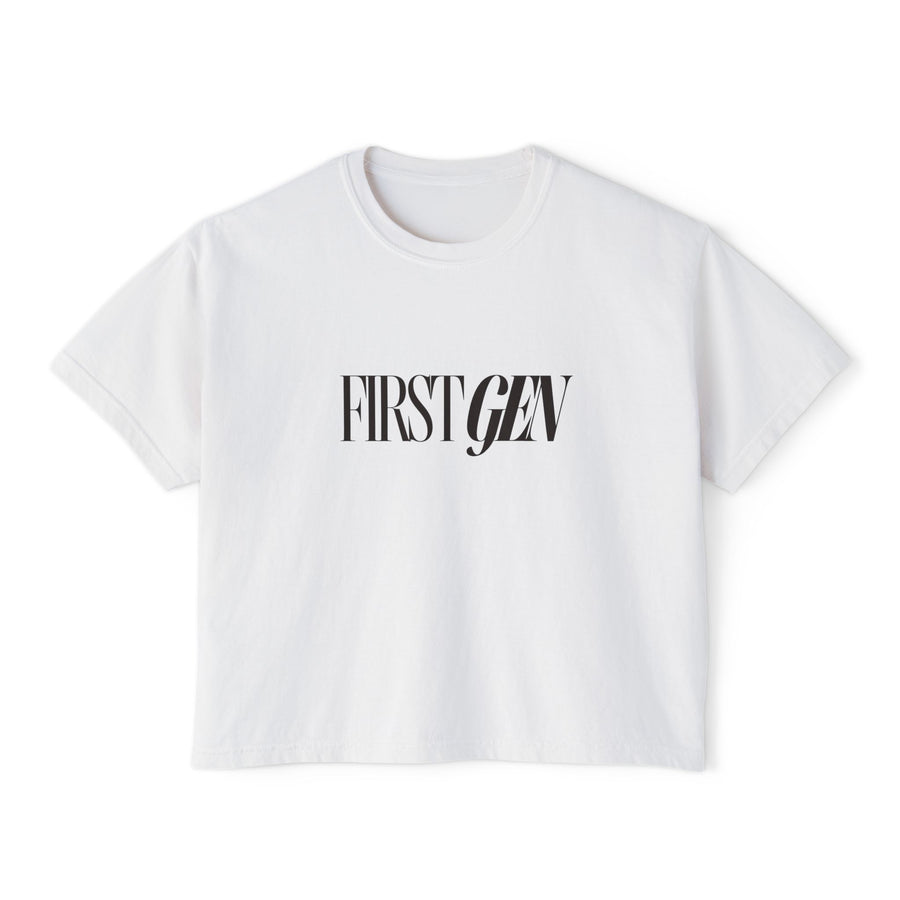First Gen Women's Boxy Tee — Minimalist Crop T-Shirt for First-Generation Pride